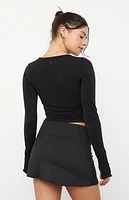 PAC 1980 Active Black Shirred Side Long Sleeve Top