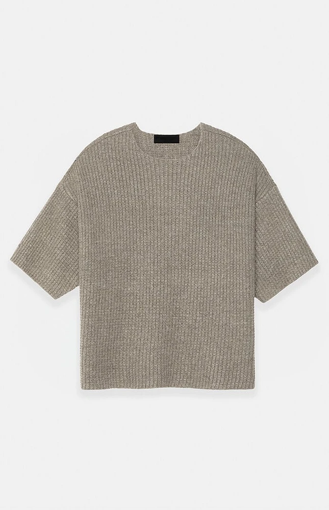 Fear of God Essentials Heather Grey Heavy Waffle Knit Short Sleeve Sweater