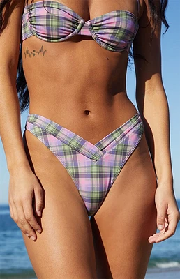 PacSun Plaid Emie Gathered V High Cut Bikini Bottom