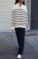 John Galt White & Navy Striped Quarter Zip Sweater