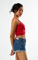 Budweiser By Pacsun Low Rise Roll Cuff Denim Micro Shorts