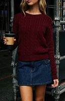 John Galt Burgundy Brianna Cable Knit Cropped Sweater