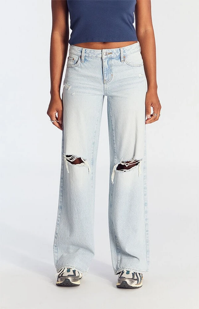 Pacsun Casey Ripped Fray Low Rise Baggy Jeans Light Indigo