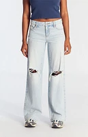 PacSun Casey Ripped Fray Low Rise Baggy Jeans Light Indigo