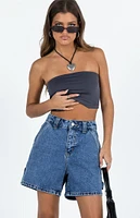 Princess Polly Eco Medium Indigo High Waisted Denim Carpenter Shorts