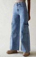 Light Indigo Extreme Wide Leg Cargo Jeans