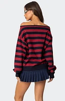 Edikted Sterling Striped Off Shoulder Sweater