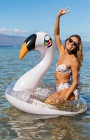 PoolCandy Inflatable 48" Jumbo Gold Glitter Swan Pool Tube