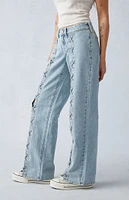 PacSun Light Indigo Lace-Up Low Rise Wide Leg Jeans