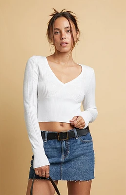 Beverly and Beck Heart Pointelle V-Neck Sweater