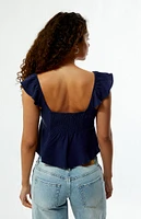 LA Hearts Keyhole Linen Babydoll Top