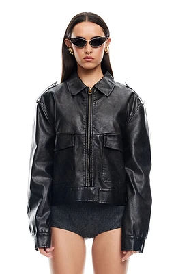 LIONESS Faux Leather Eighties Bomber Jacket