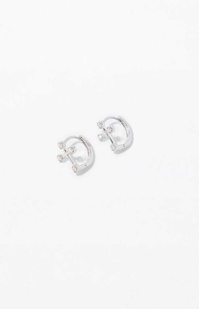 Pacsun Silver Cross Huggie Hoop Earrings