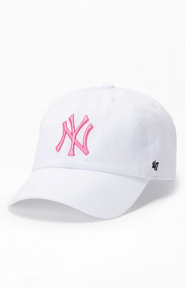 47 Brand White & Pink NY Yankees Strapback Dad Hat