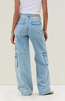 PacSun Light Indigo Mid Rise Baggy Cargo Jeans