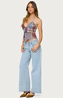 Edikted Mixed Patchwork Backless Halter Top