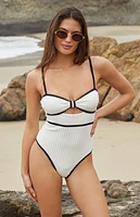 Cupshe Coastal Ribbed Knotted Cutout One Piece Swimsuit