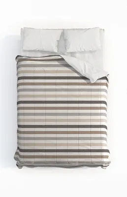 Beige Striped Comforter Cotton Full + Pillow Shams Kit