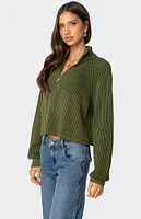 Edikted Cropped Rib Knit Half Zip Sweater