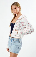 PS / LA Cherry Print Full Zip Cropped Hoodie