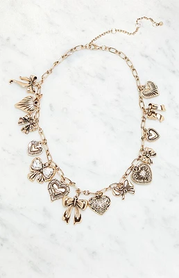 LA Hearts Heart Bow Charm Necklace