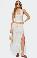 Edikted Embroidered Cotton Lace Slit Maxi Skirt