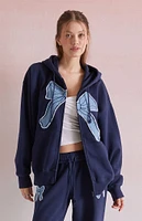 Beverly and Beck Denim Bow Applique Zip Up Hoodie