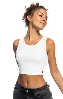 Roxy White Good Keepsake Crop Tank Top