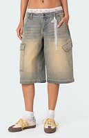 Edikted Lace Boxer Denim Bermuda Shorts