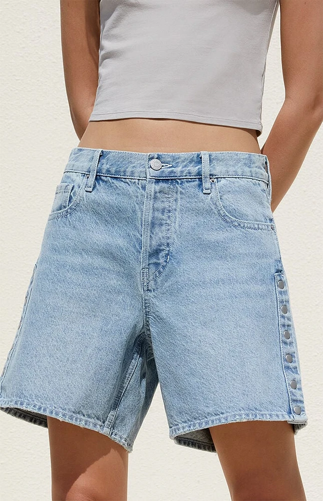 PacSun Light Indigo Snap Button High Waisted Relaxed Denim Shorts