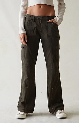 Green Low Rise Cargo Flare Pants
