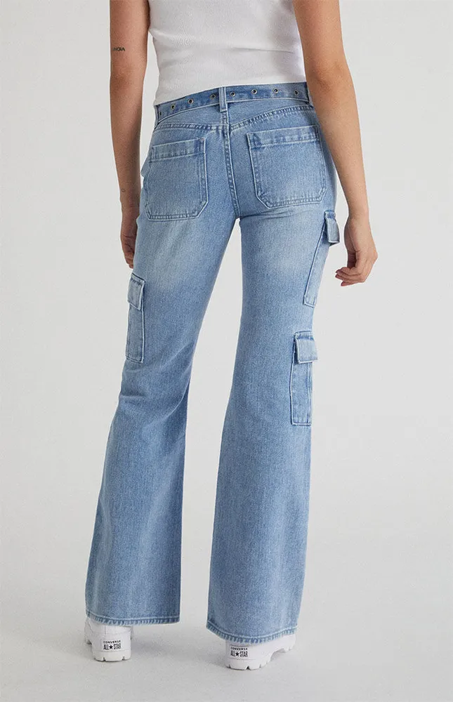 Light Blue Low Rise Cargo Flare Jeans