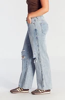 PacSun Casey Ripped Knees Low Rise Baggy Jeans Medium Indigo