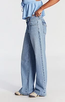 PacSun Casey Double Button Low Rise Baggy Jeans Medium Indigo