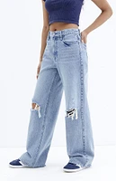 PacSun Cali Light Indigo Ripped Knee Baggy Boyfriend Jeans