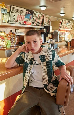 Pacsun Kids Open Knit Green & White Spence Shirt