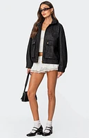 Edikted Cargo Faux Leather Bomber Jacket