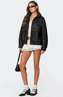 Edikted Cargo Faux Leather Bomber Jacket