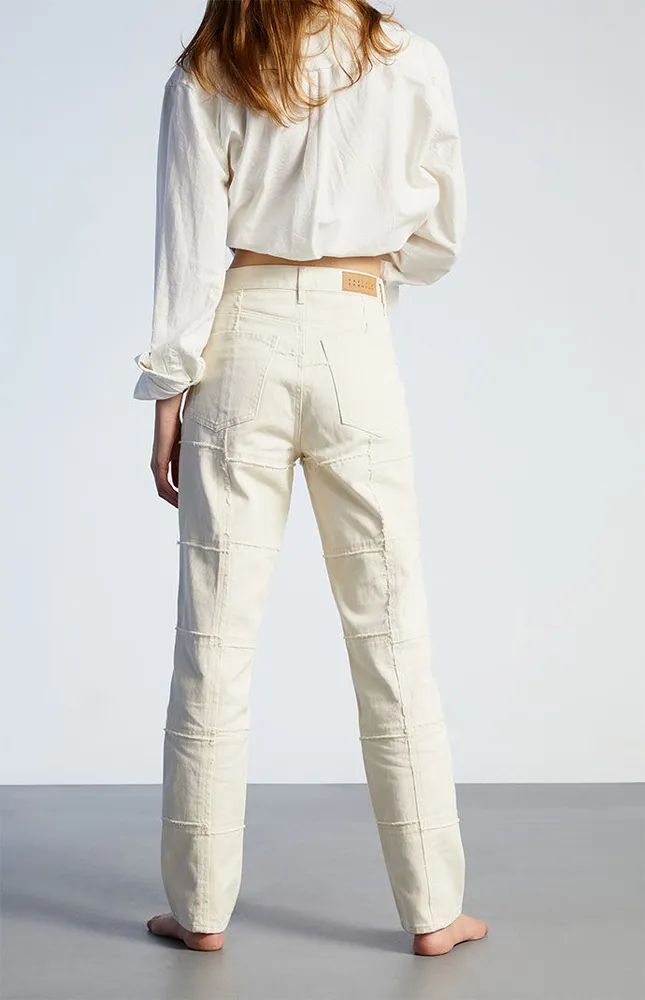 PacSun White Frayed Paneled Dad Jeans