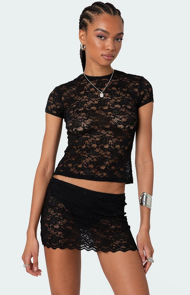 Edikted Kaori Sheer Lace T-Shirt