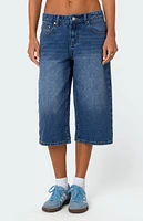 Edikted Xtra Long Low Rise Denim Bermuda Shorts