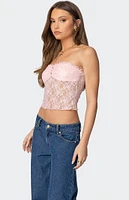 Edikted Odilia Sheer Lace Strapless Top