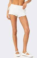 Edikted Lacey Ruffle Trim Fold Over Shorts