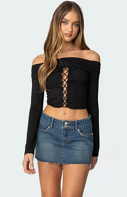 Edikted Lace Up Fold Over Top