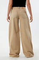 PacSun Beige Knee Dart Baggy Barrel Jeans