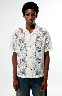 PacSun Cream Open Knit Oversized Resort Camp Shirt