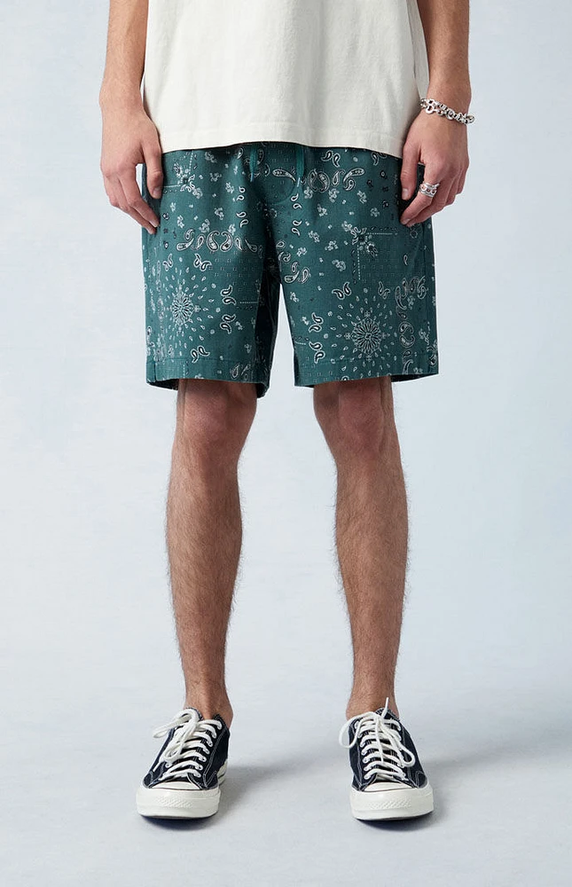 Green Reed Printed Twill Volley Shorts