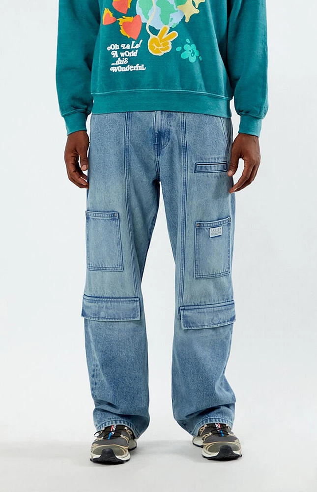 PacSun Light Indigo Baggy Carpenter Cargo Jeans