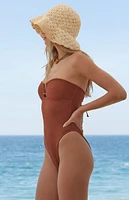 PacSun Brown Elsa Scrunch Strapless One Piece Swimsuit