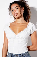 LA Hearts Lace Trim Tie Front Top